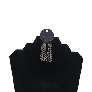 Silver Toned Metal Triple Strand Curb Link Chain Dangle Style Statement Earrings